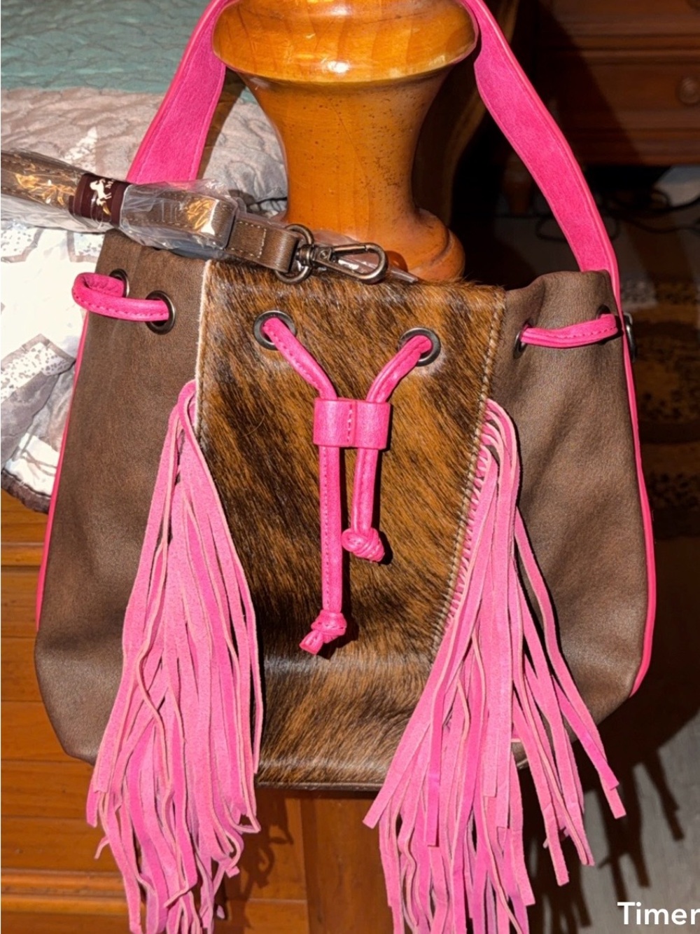 Montana West Women’s Brown Haircalf Bucket Bag concealed carry